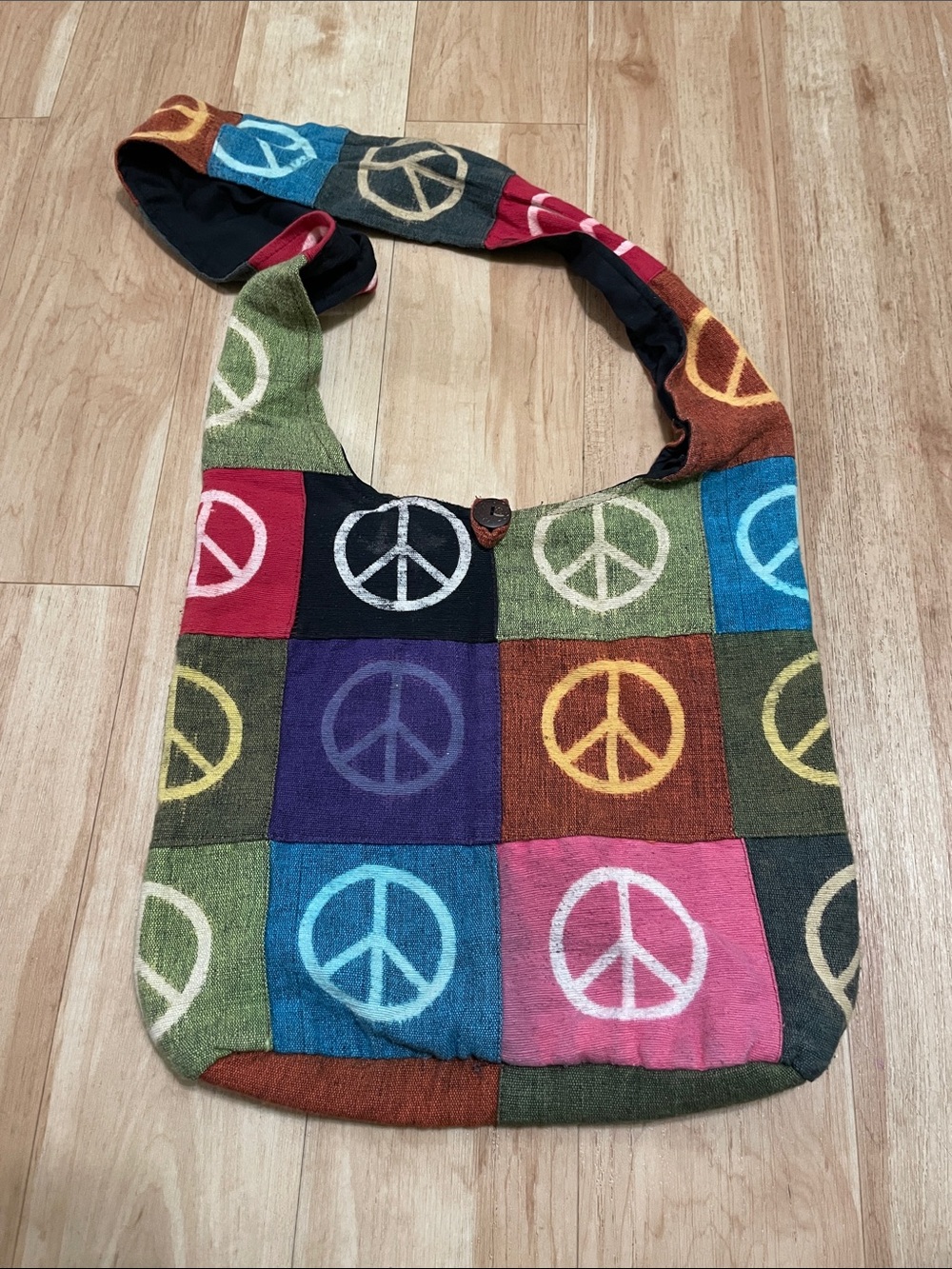 Rising International Multicolor Peace Sign Patchwork Shoulder Bag